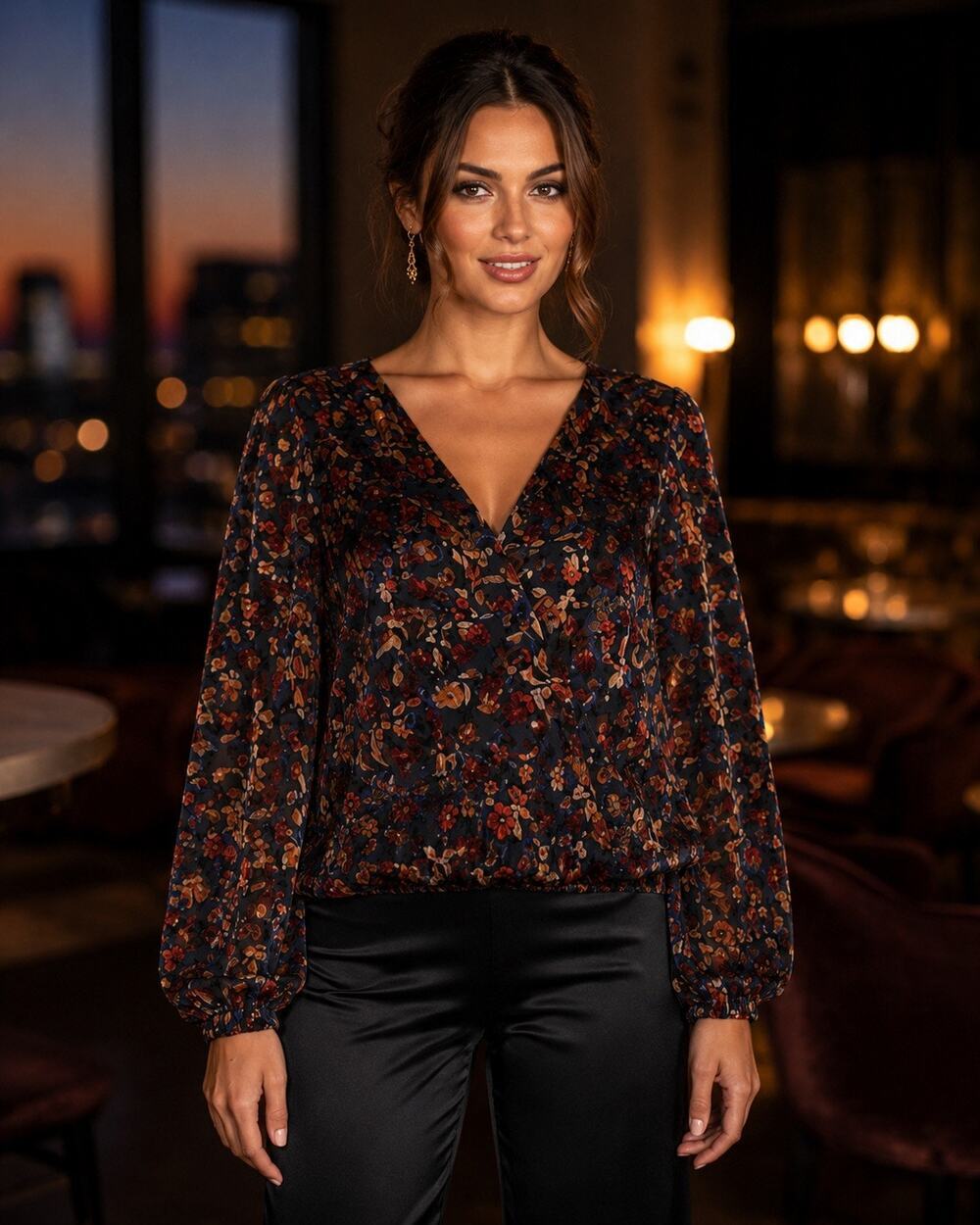 Whimsygoth Romantic Floral Velvet Wrap Top ASTR The Label Cocktail Luxe Medium